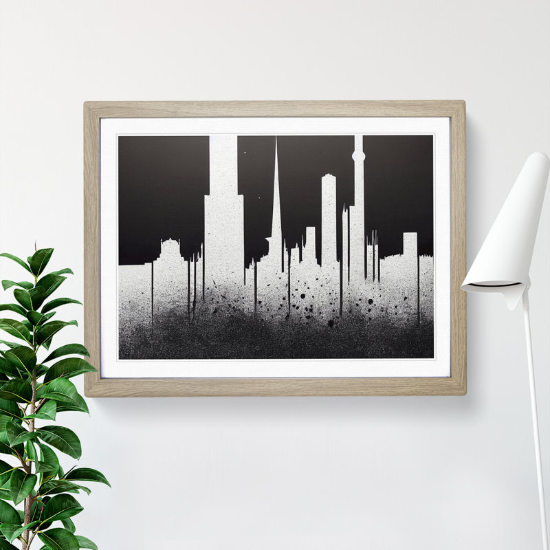 Bedazzled Skyscraper Skyline Abstract - Single Picture Frame Print, 46cm H x 64cm W x 2cm D, Oak Frame