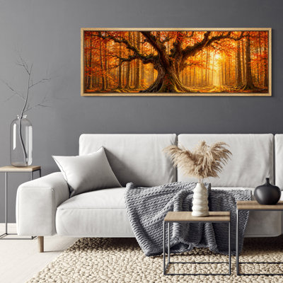 «Golden Autumn Forest Giant Tree Nature Landscape», grand art mural sur toile encadrée