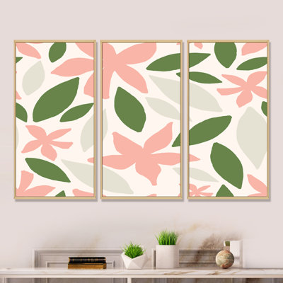 «Pink and Green Floral Shapes I», reproduction de cadre flottant 3 pièces sur toile