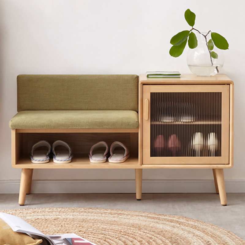 41.7in Shoe Changing Stool Shoe Storage Stool, Green/Natural Wood