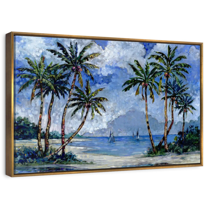 Impressions of Palms II, 46 po x 31 po, Cadre flottant doré