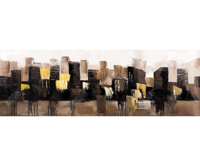 «Earthy Tones Abstract Cityscape», décor sur toile encadrée, Doré