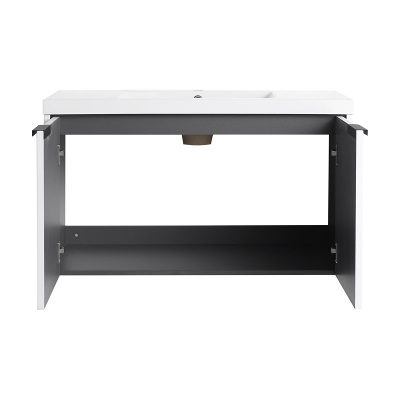 36" Single Floating Bathroom Vanity Set, Wall Mounted Bathroom Vanity With Resin Basin Sink Top, 2 Doors, White