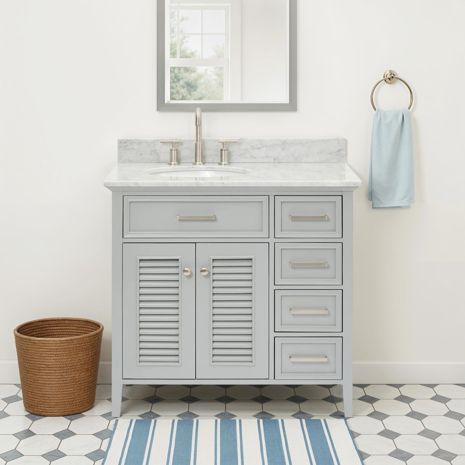 37'' Single Bathroom Vanity, Gray, Left