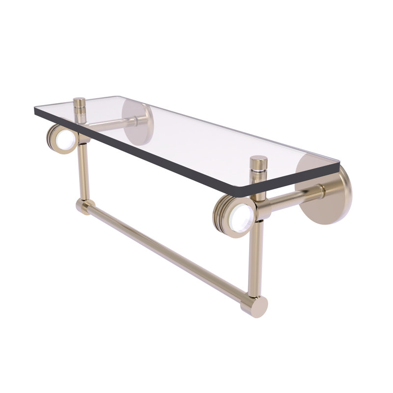 Tablette en verre avec barre à serviettes Margolis, Étain antique, H 6,2 po x l 16 po x P 5,65 po