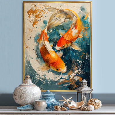 Orange Green Passionate Pisces Koi Fish I - Fish Animal Wall Art