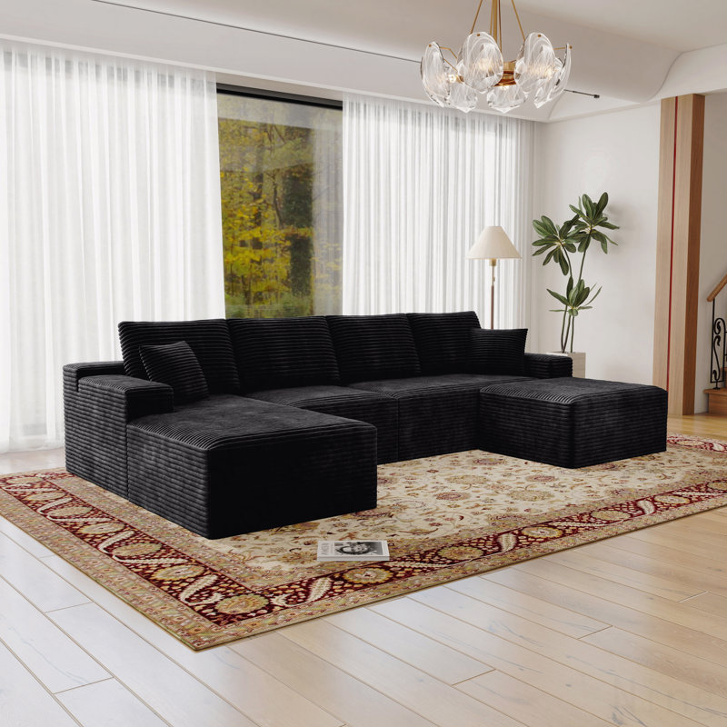 Siège de canapé modulaire modulaire, canapé rembourré et compressé pour le salon, la chambre à coucher, un appartement, aucun assemblage requis, combinaison gratuite de 4 pièces, tissu en velours côtelé moelleux