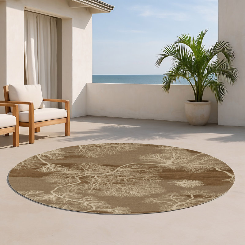 Nature Beige Indoor and Outdoor Area Rug, Round 5'