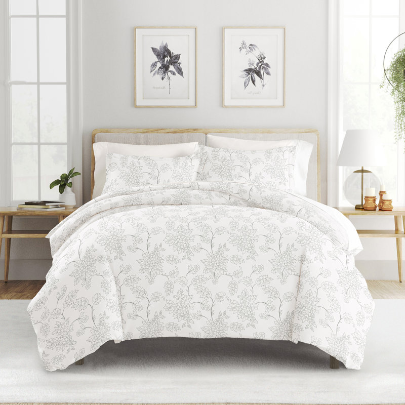 Gray Twin/Twin XL Microfiber Vine Pattern Duvet Cover Set