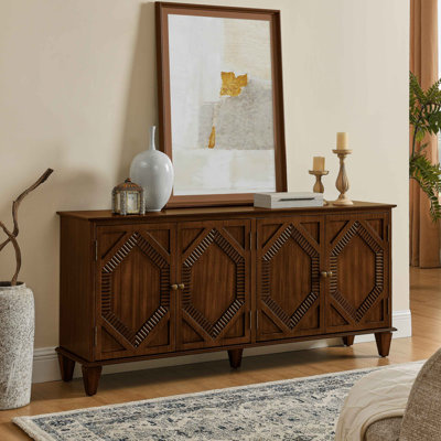 Mid Century Modern Sideboard Buffet Cabinet with Storage, Symmetrical Geometric Accent Coffee Bar Wine Bar Storage Cabinet, Large Console Table