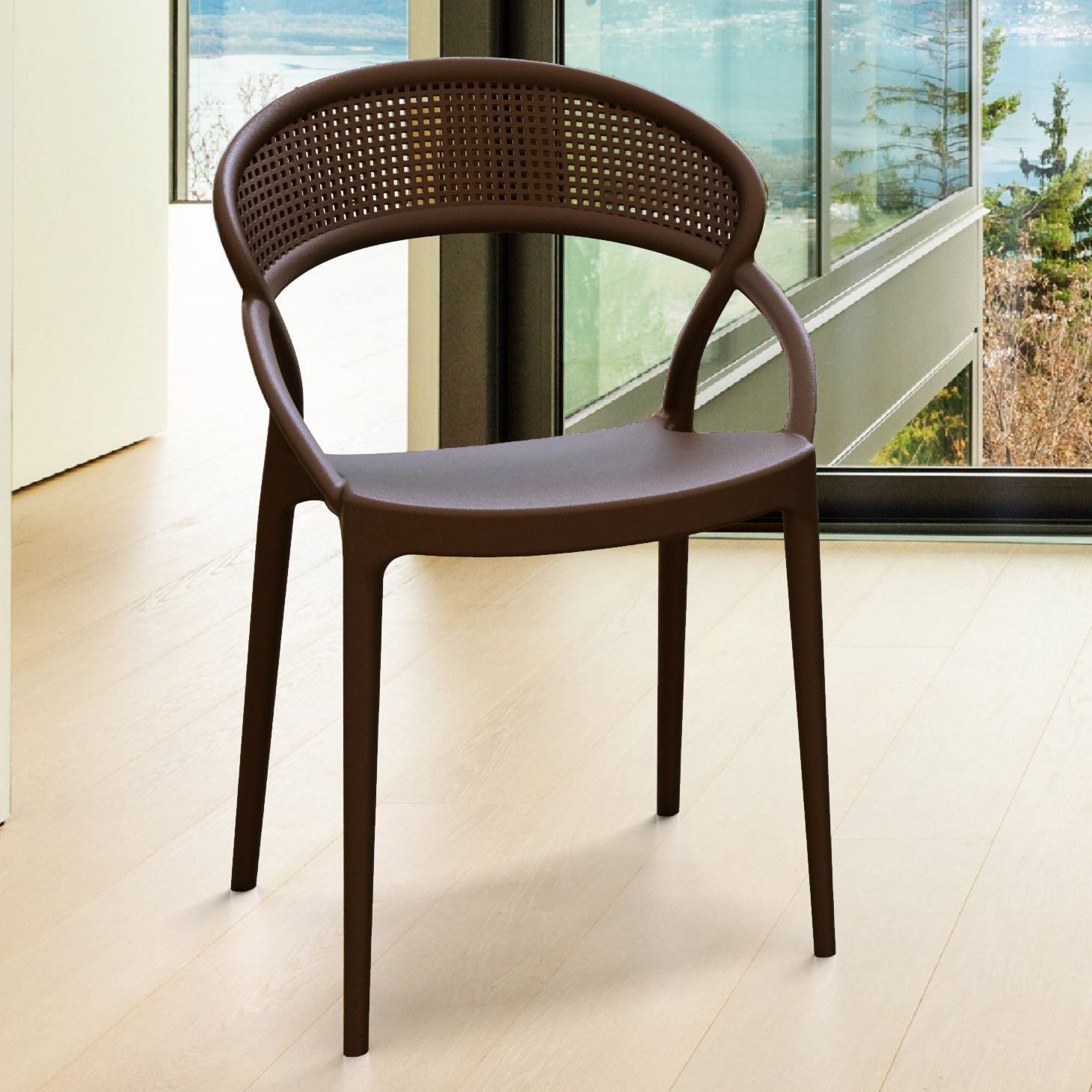 Farrah Stackable Patio Armchair, Brown