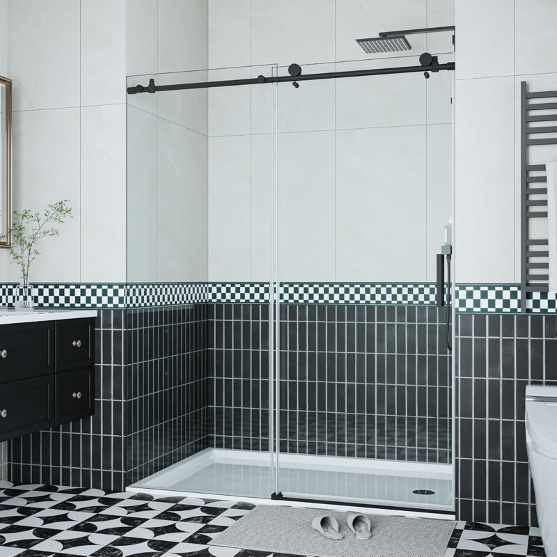 Shower Door, 44-48" W × 76" H Frameless Sliding Shower Door,Waterproof Glass Shower Door With Stainless Steel Handle And Seal Strip, 5/16" (8Mm) Easy-Clean Tempered Glass,