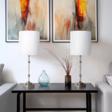 Modern Set Of 2 Crystal 24" Table Lamp, Silver, Pillar - 9" x 9" x 24"