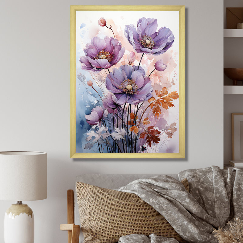«Mauve Buttercups Mystical Moments» sur toile, H 40 po x l 30 po x P 1,5 po, Cadre doré simple
