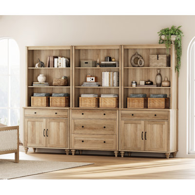 Scarlett Bookcase With 5 Drawers And 2 Cabinets, Tall Book Case With 3-Tier Open Book Shelfs, Large Wood Bookcases Farmhouse Bookshelves For Living Room Bedroom Home Office Kitchen, 72''