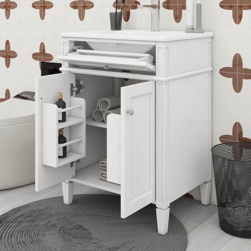 Meuble-lavabo 24 po avec lavabo, 2 portes à fermeture douce et un tiroir basculant, Blanc