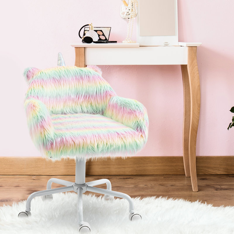 Chaise de bureau avec rembourrage moelleux, pivotant à 360 °, hauteur réglable, couleur arc-en-ciel, pour chaise, support à dossier moyen, base 5 étoiles, espace de lecture coloré