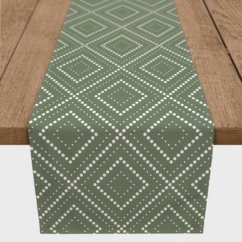 Bredyn Rectangle Geometric Polyester Table Runner, 16" D x 90" L, Green