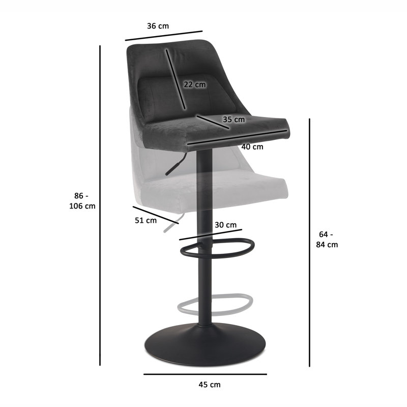 Dorrit Swivel Upholstered Velvet Adjustable Height Bar Stool, Grey/Brown/Blue