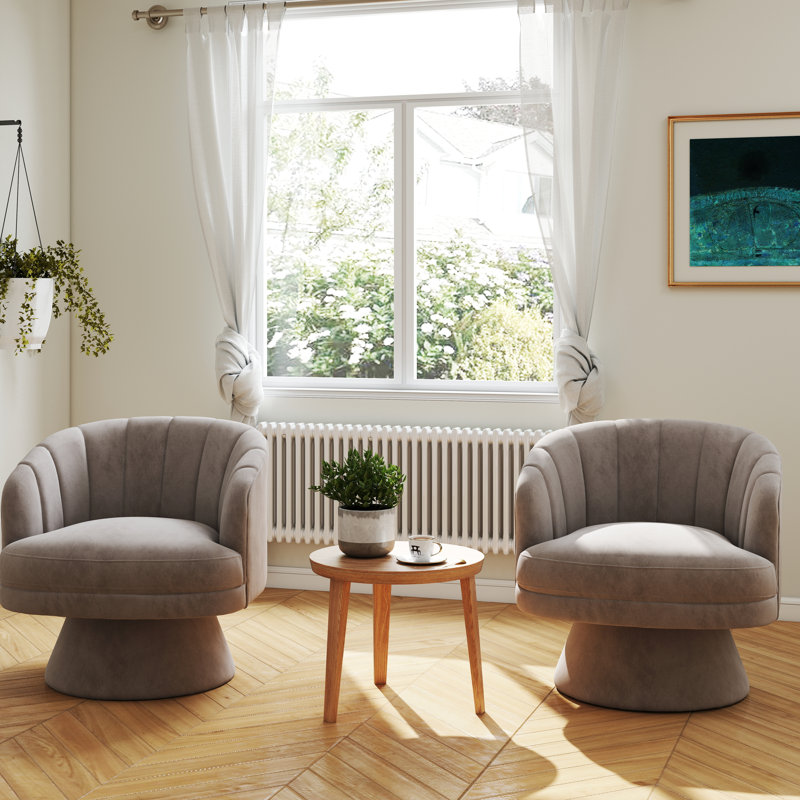 Murrow Velvet Swivel Barrel Chair(Set of 2), Gray
