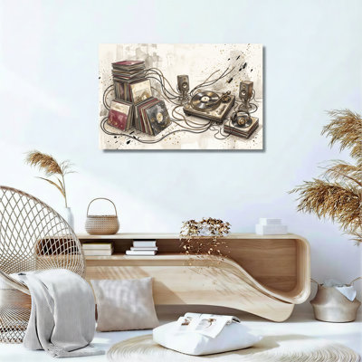 Ensemble de 1 tableau sur toile représentant un tourne-disque