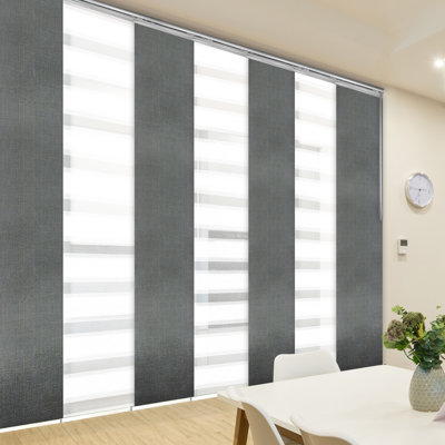 7-Panel Single Rail Panel Track Extendable 110"-153" W x 94"H, Panel Width 23.5", Macadamia, Smoke