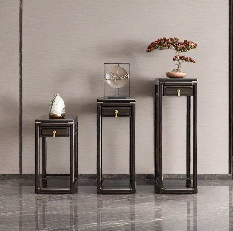 Solid Wood Plant Stand: Rounded Edges, Drawer