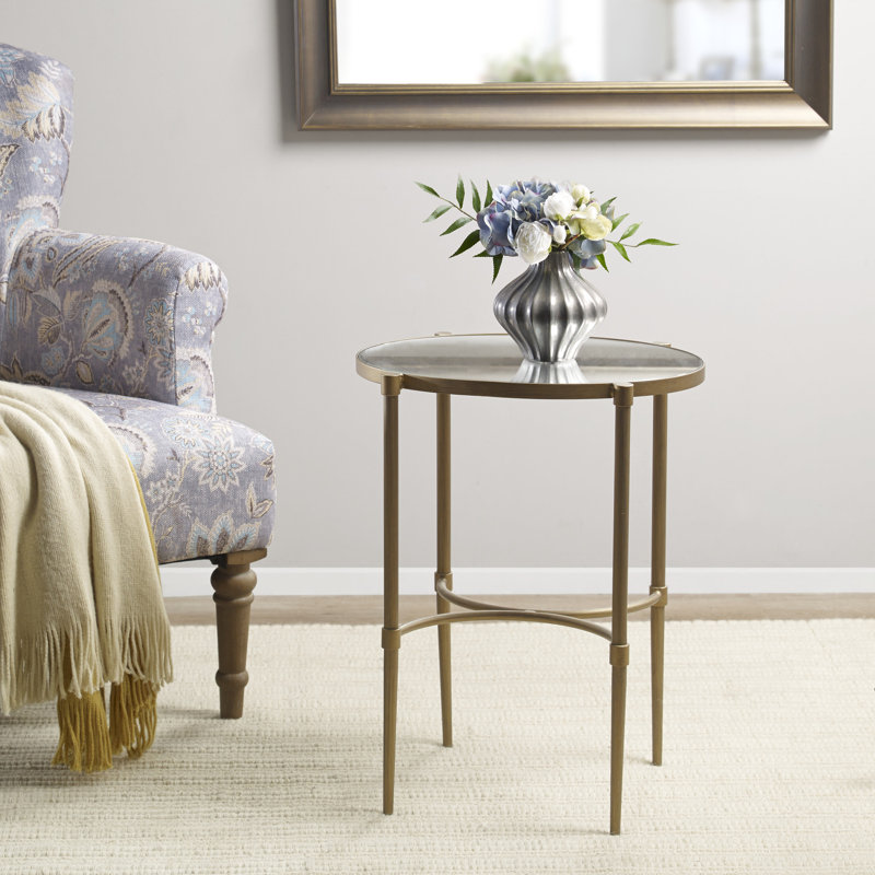 Bedford Lia Oval Tempered Glass Top End Table with Gold Metal Frame