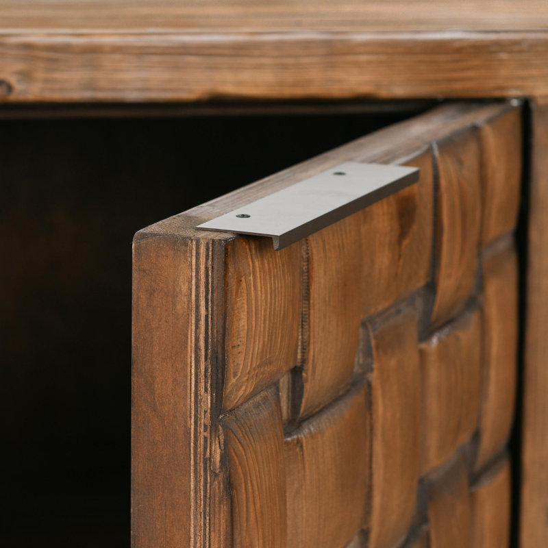 Brown Reclaimed Pine Wood Basket Weave Buffet Sideboard