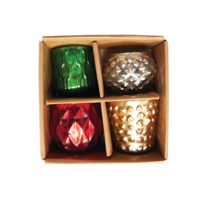 4-Piece Embossed Mercury Glass Tealight Holders