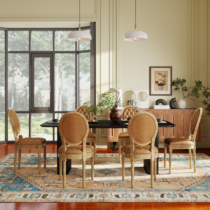 Ensemble de salle à manger Mid-Century, 7 pièces : table, 6 chaises, Orange