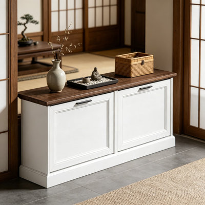 Banc à chaussures étroit avec tiroirs rabattables, banc de rangement pour chaussures blanc pour les petits espaces, organisateur de rangement à chaussures moderne en bois pour couloir ou vestibule, conception compacte pouvant accueillir 8 à 12 paires