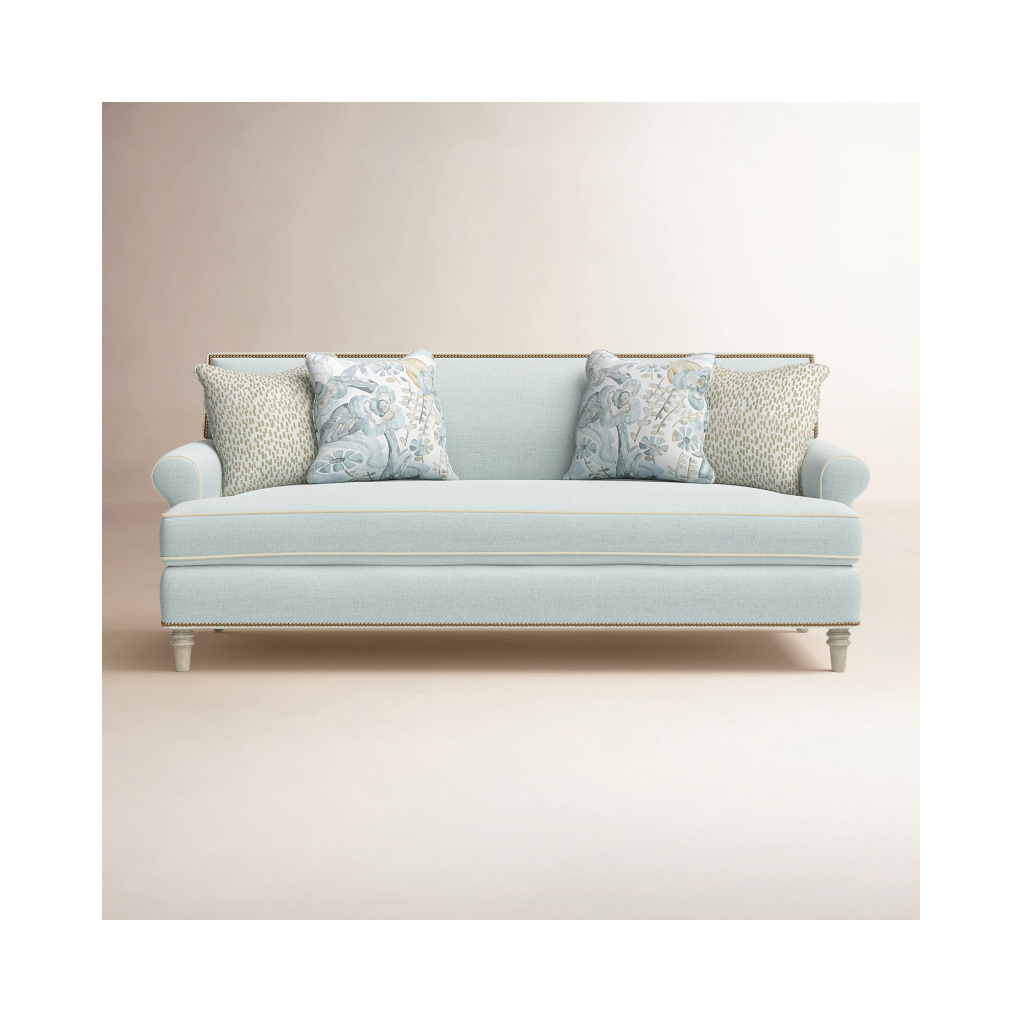 Simeon 86" Sofa with Cushions, Shadow, Minnick 21 Light Blue, Bahama 31