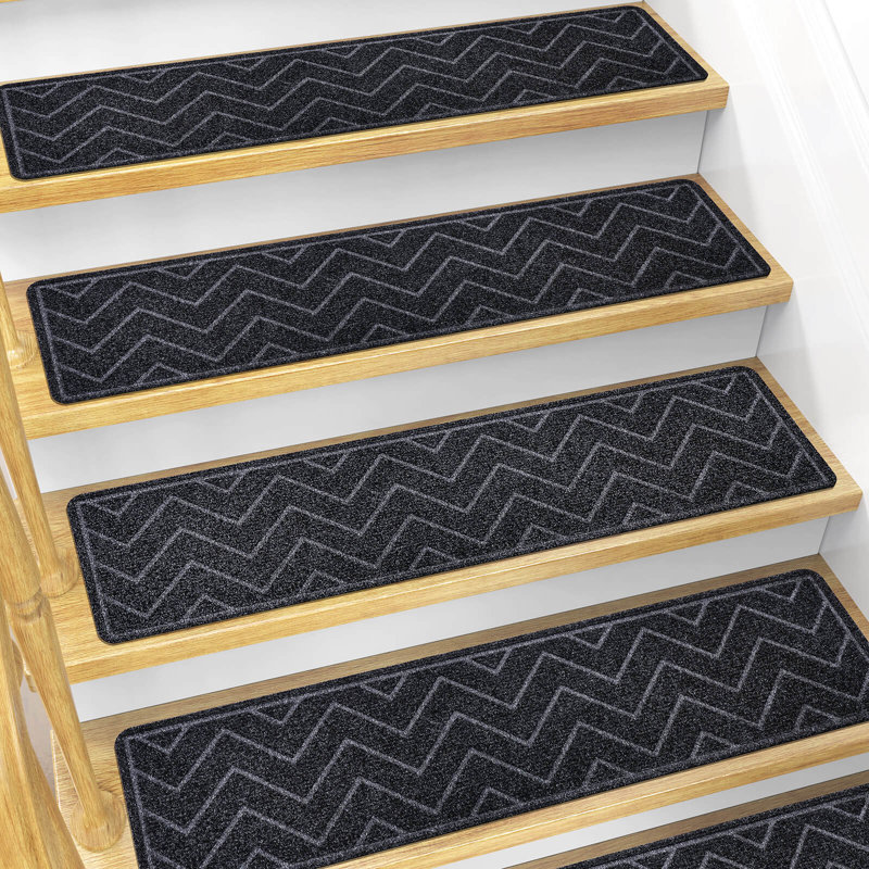 Tapis d'escalier intérieur antidérapant (ensemble de 15), Noir