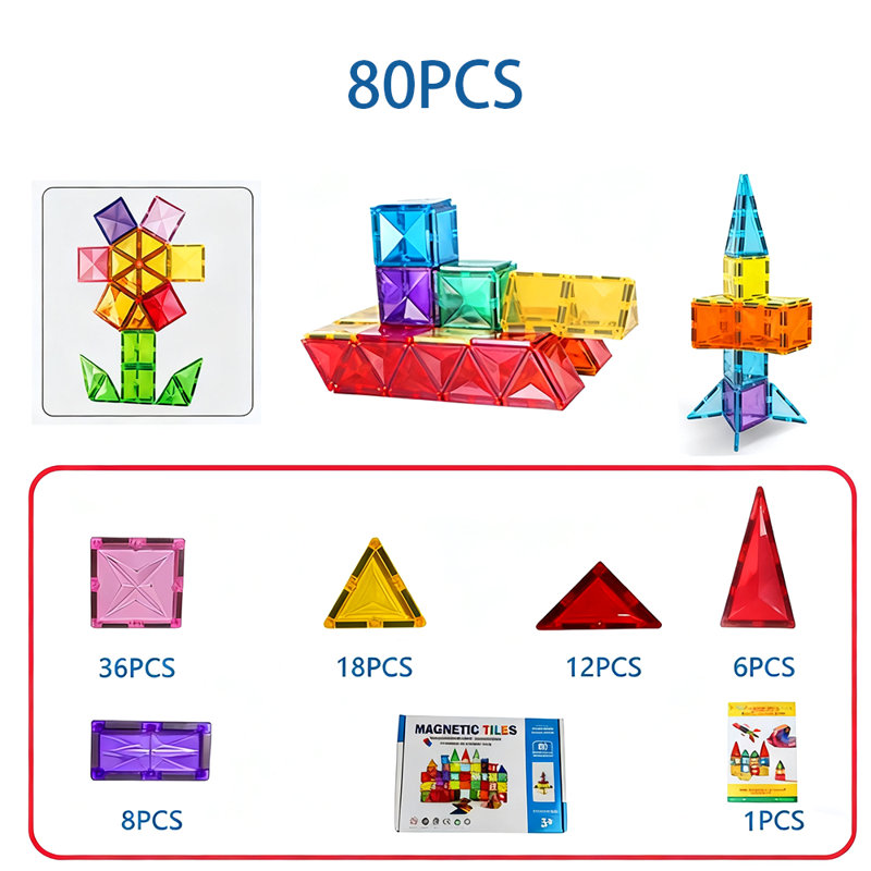 80-Piece Magnetic Tiles Building Set Educational Toys For Your Kids