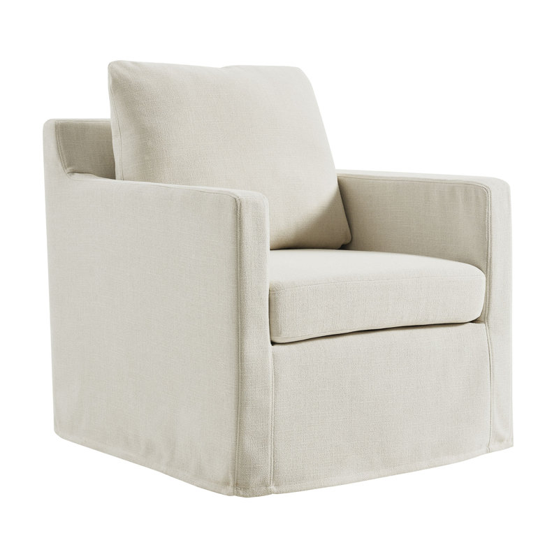 Serene Fabric Slipcovered Swivel Armchair, Salt Fabric