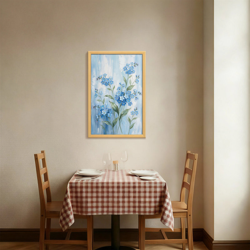 Plantes et fleurs fleurs bleues sur fond bleu clair, H 18 po x l 12 po