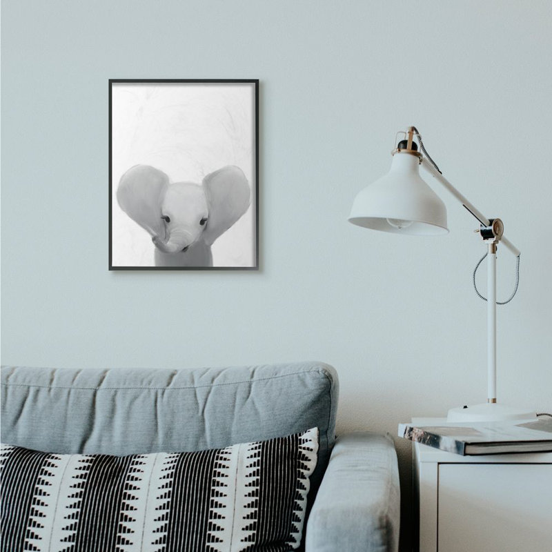 Décoration murale Schutt, bébé éléphant, enfants, H 20 po x l 16 po x P 1,5 po, Giclée encadrée noir minuit