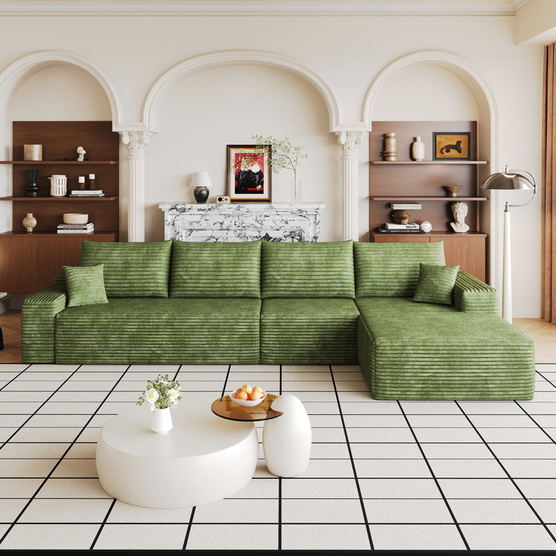 Canapé modulaire en forme de L 135 po avec méridienne en L, siège modulaire profond, fauteuils rembourrés L 135,0 po x l 68,2 po H 37,8 po ensemble modulaire en L vert, confort d'assemblage non requis