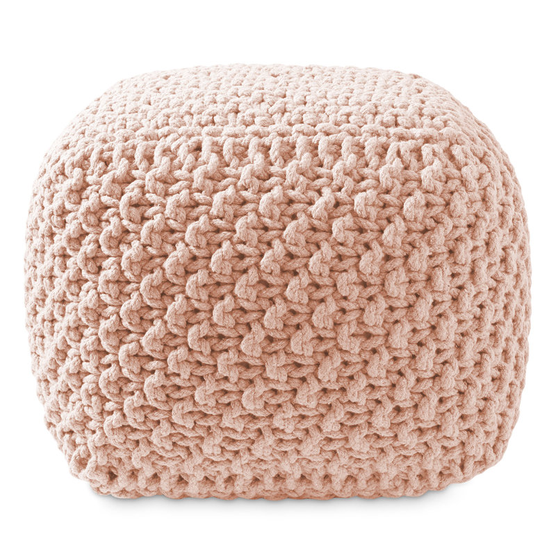 Casafield Square Pouf Ottoman, Cotton Knit Upholstered Footrest - Light Pink, Light Pink, Square