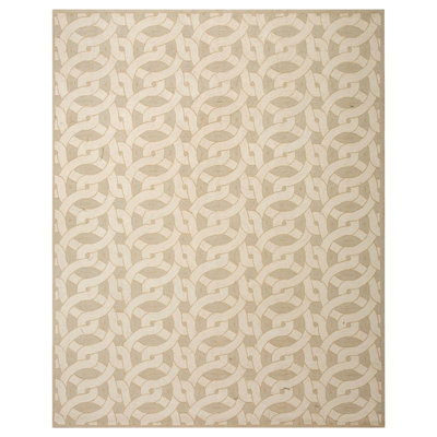 Beige Interlocking Circle Contemporary American Hooked Rug 10'x14' Wool Carpet