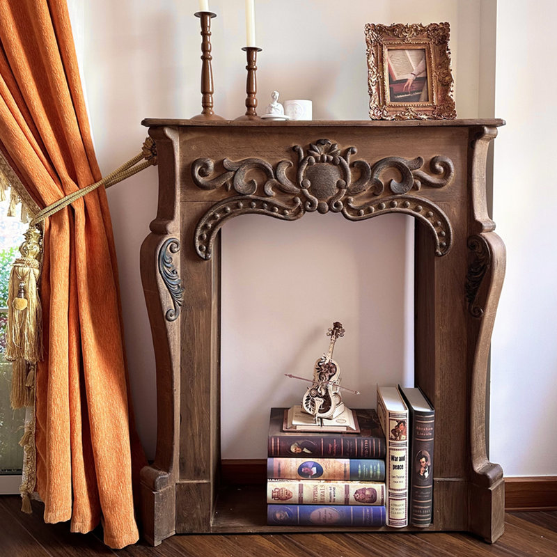 Brown Solid Wood Freestanding Fireplace