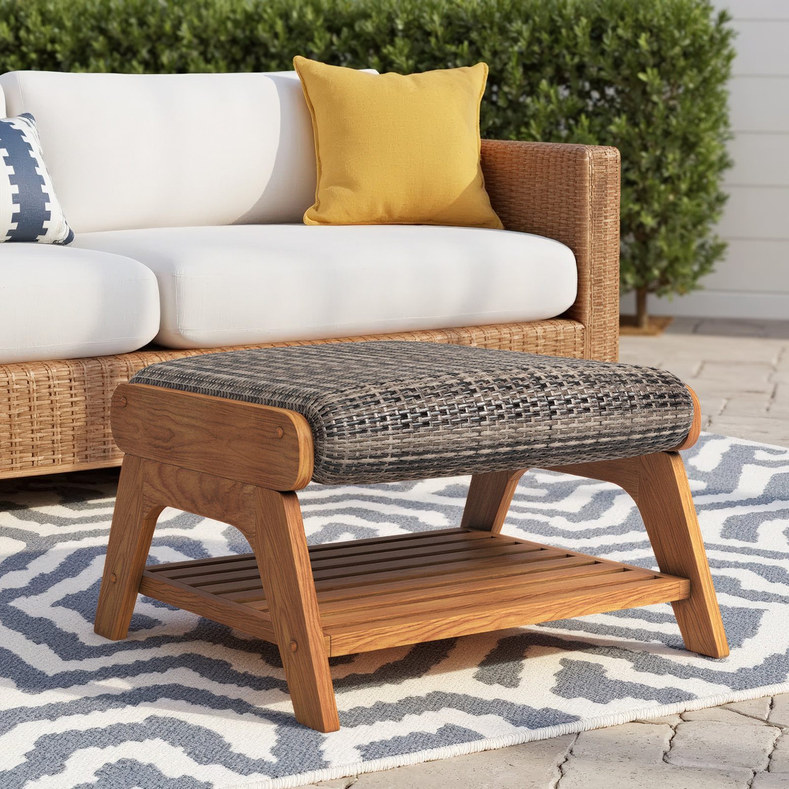 Watkins Teak Outdoor Ottoman with Cushion