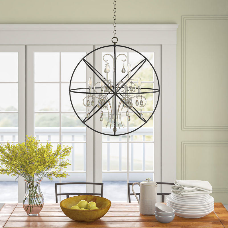 Trishia 9 - Light Dimmable Globe Chandelier, Anthracite/Polished Nickel