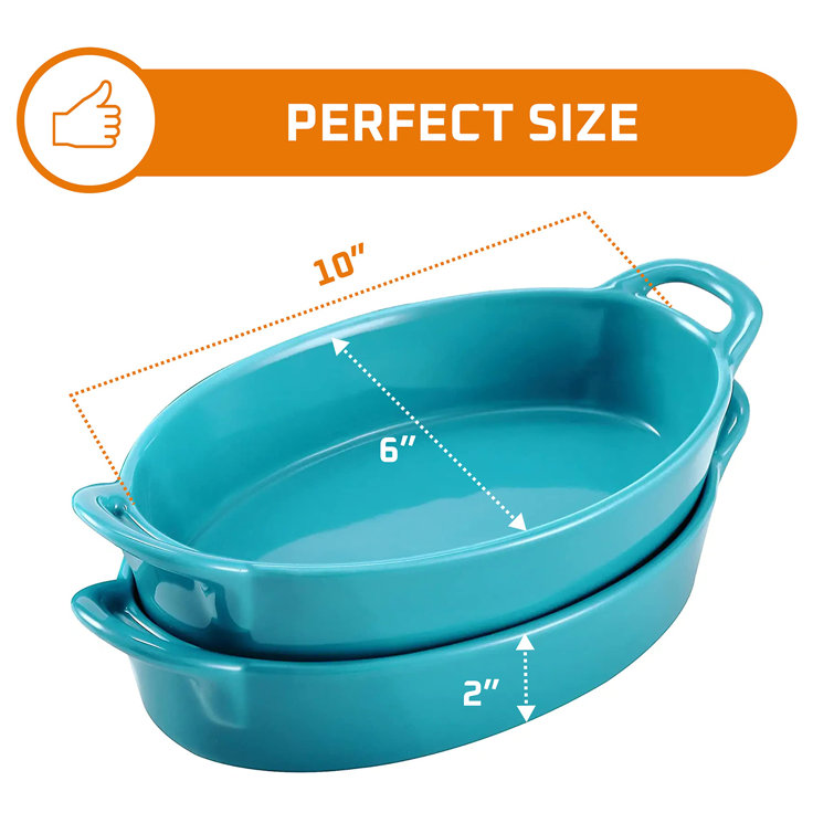 Bruntmor Oval Au Gratin 10 X 6 Baking Dishes, Set Of 2. Lasagna Pan,  Ceramic Bakeware Ideal For Christmas Dish. Easy Carry Ceramic Handles,  Table Casserole Oven To Table (Teal, 30 Oz)