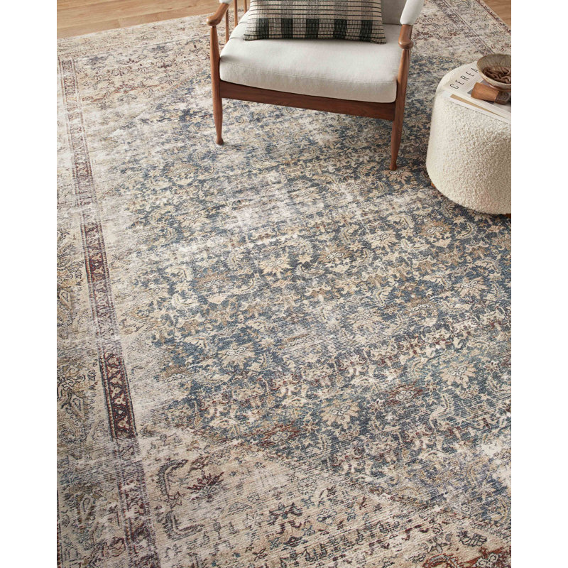 Georgie Teal and Antique Square Synthetic Area Rug