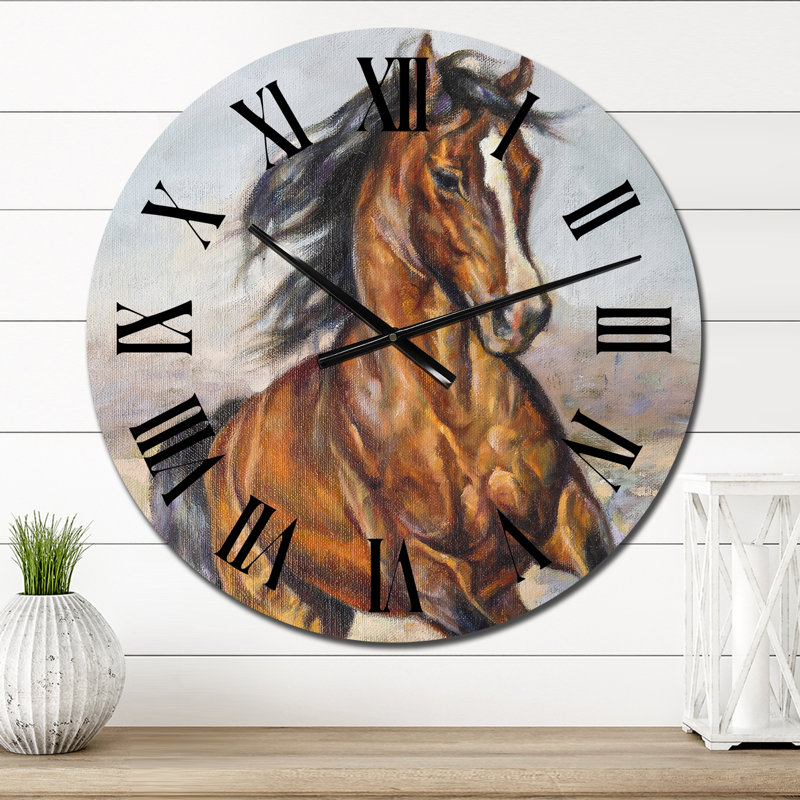 Portrait d'un cheval dans la course - Horloge murale traditionnelle, Petit