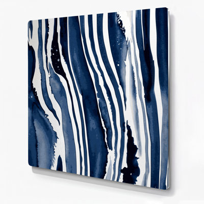 DiagonalStripes Navy White Blue Metal Wall Art