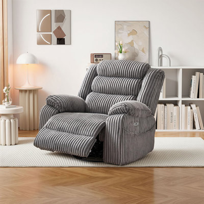 Alphonse Power Reclining Chair with Massage and Seat Heating, 270° Swivel and Glider Rocker Nursery Armchair W/USB Ports, Corduroy Upholstered