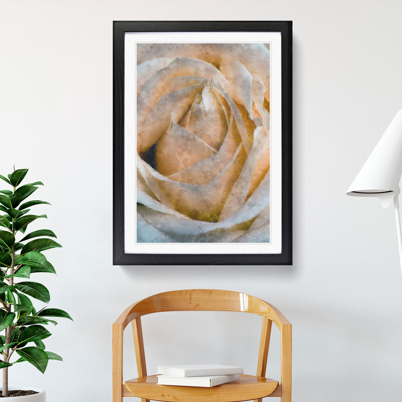 A Peach Yellow Rose - Picture Frame Painting Print, 45cm H x 33cm W x 2cm D, Black Framed